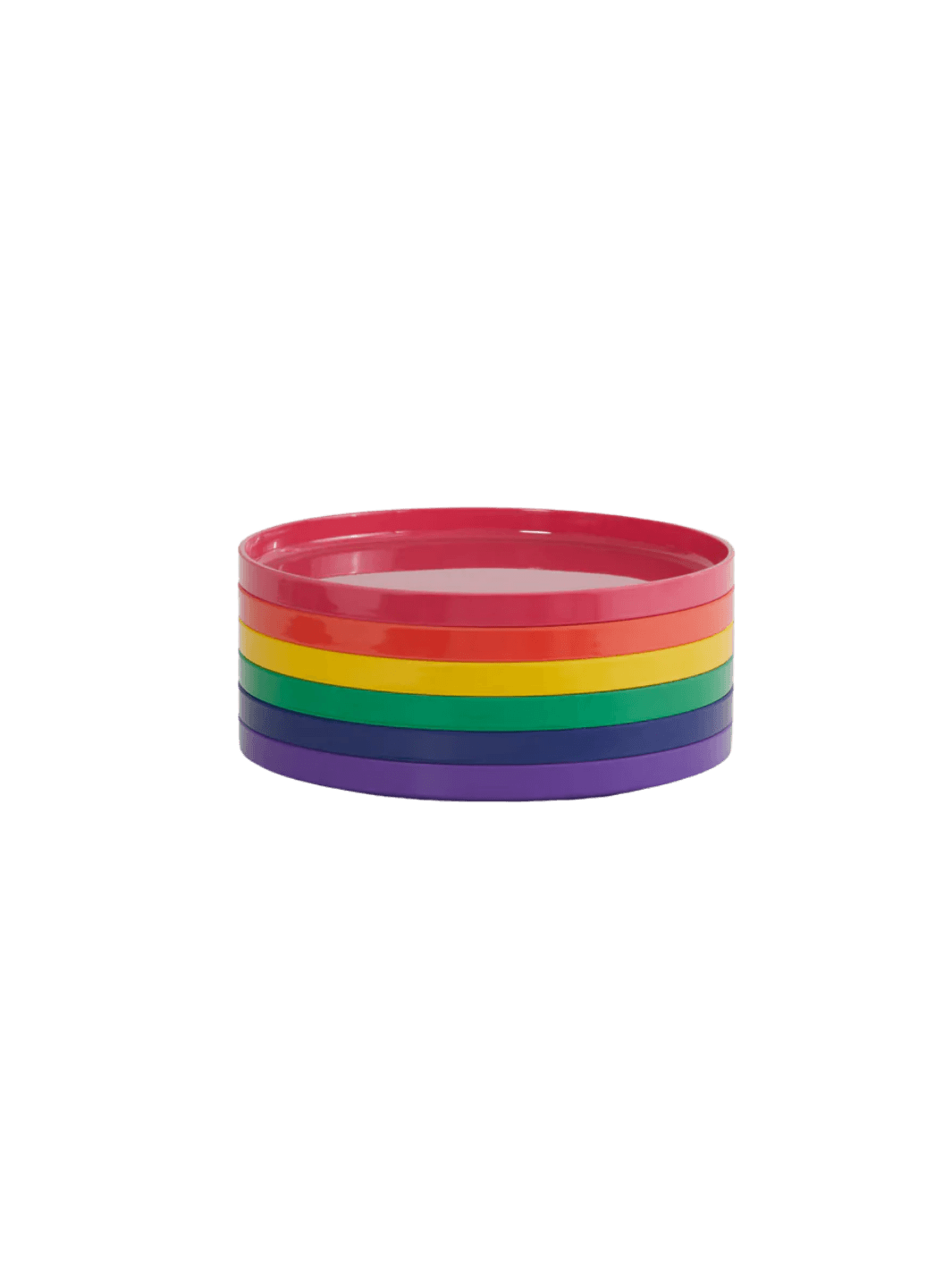 Stack of rainbow-colored plates from the Heller Max Dinnerware 7.5 inch Maxplate in Rainbow - Set of 6 on a transparent background | Twentyseven Toronto