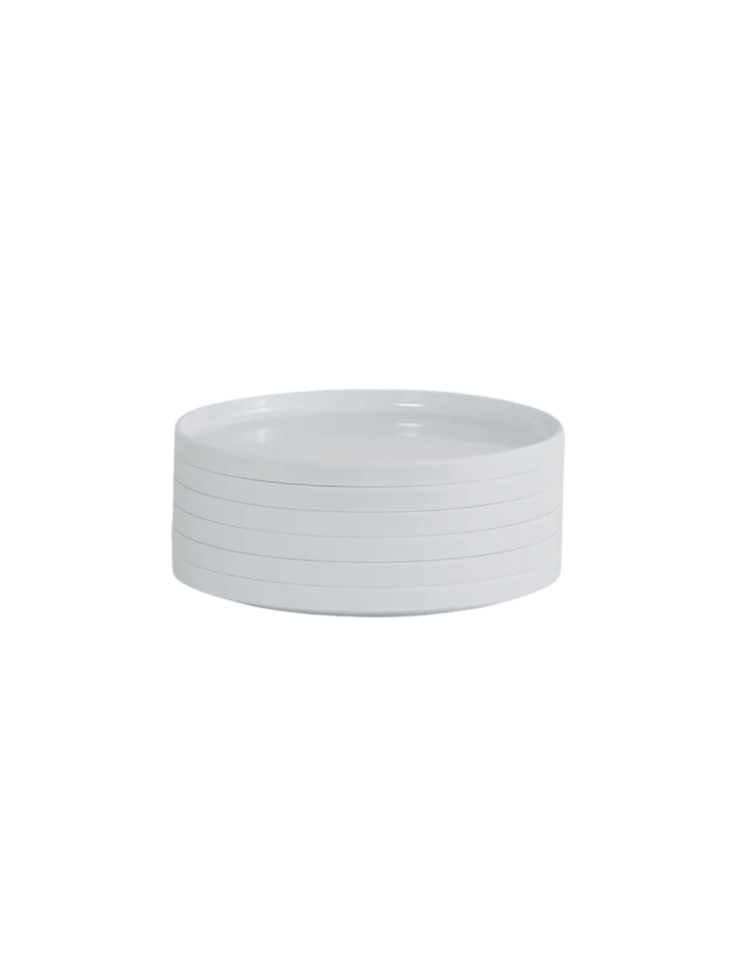 Stack of white plates from the Heller Max Dinnerware 7.5 inch Maxplate in White - Set of 6 on a transparent background | Twentyseven Toronto
