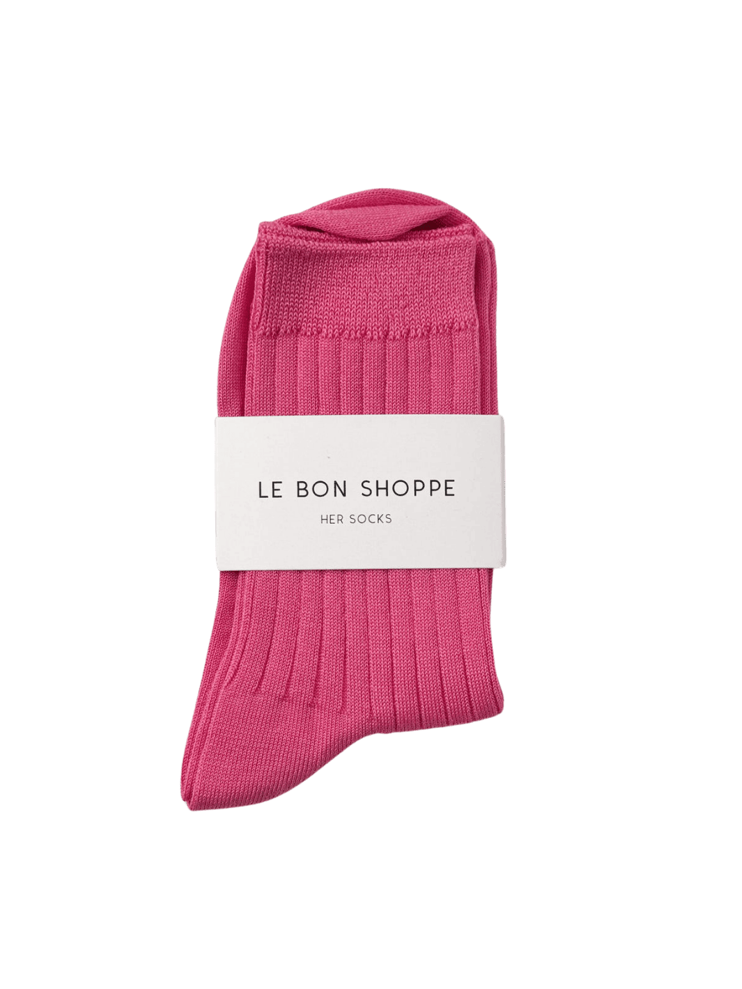 Le Bon Shoppe Her Socks (MC Cotton) in Bright Pink with a white label on a transparent background | Twentyseven Toronto