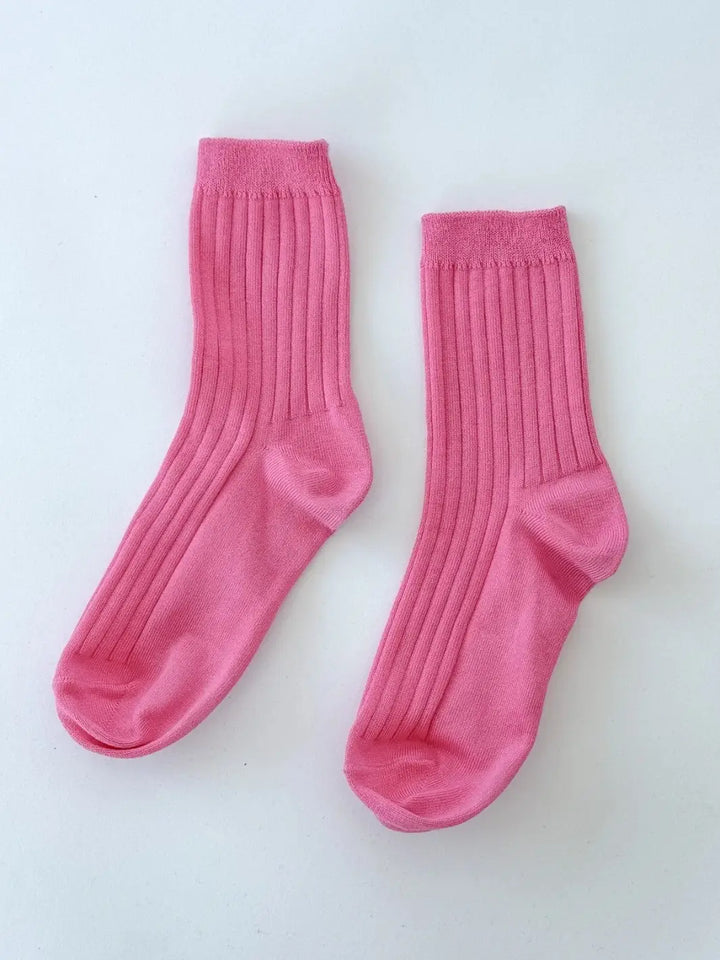 Pair of Le Bon Shoppe Her Socks in Bright Pink on a white background | Twentyseven Toronto