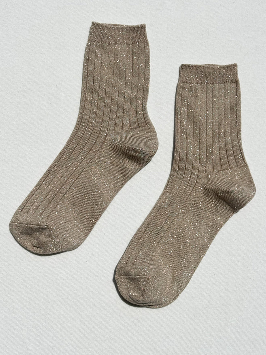 Pair of Le Bon Shoppe Her Socks Lurex in Ash Glitter featuring a ribbed texture and subtle metallic shimmer | Twentyseven Toronto