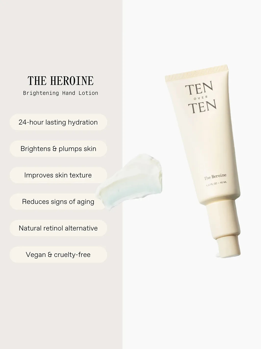 TENOVERTEN The Heroine brightening hand lotion with 24-hour hydration and skin-smoothing benefits | Twentyseven Toronto