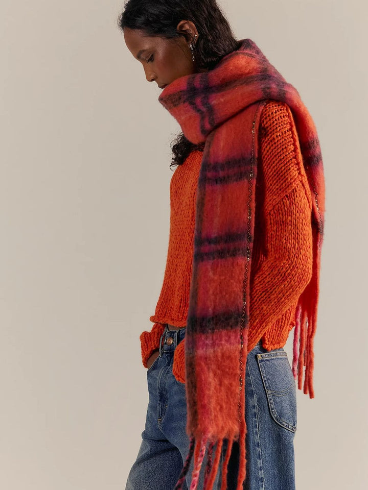 Free People Highland Plaid Skinny Scarf in Pink Combo | Twentyseven Toronto