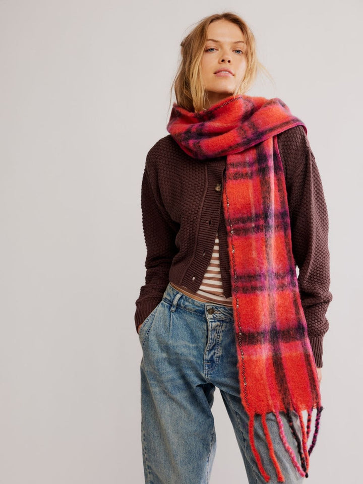 Free People Highland Plaid Skinny Scarf in Pink Combo | Twentyseven Toronto