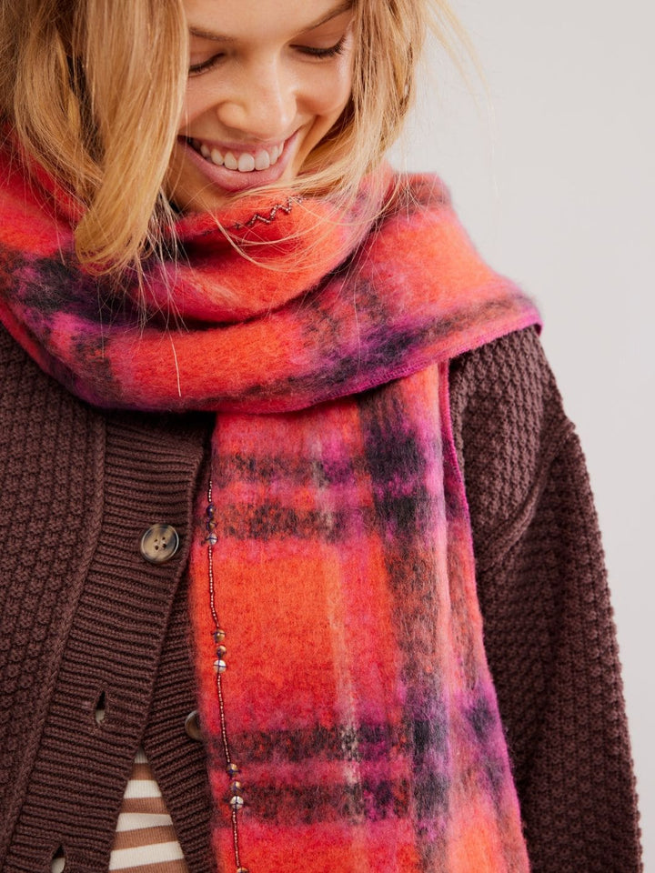 Free People Highland Plaid Skinny Scarf in Pink Combo | Twentyseven Toronto