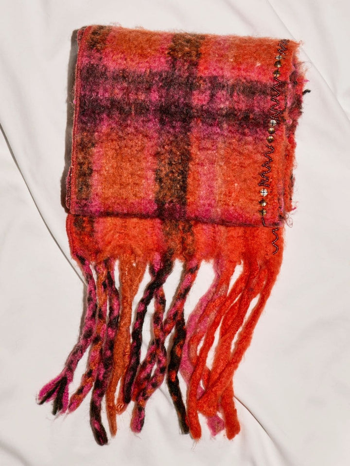Highland Plaid Skinny Scarf - Pink Combo