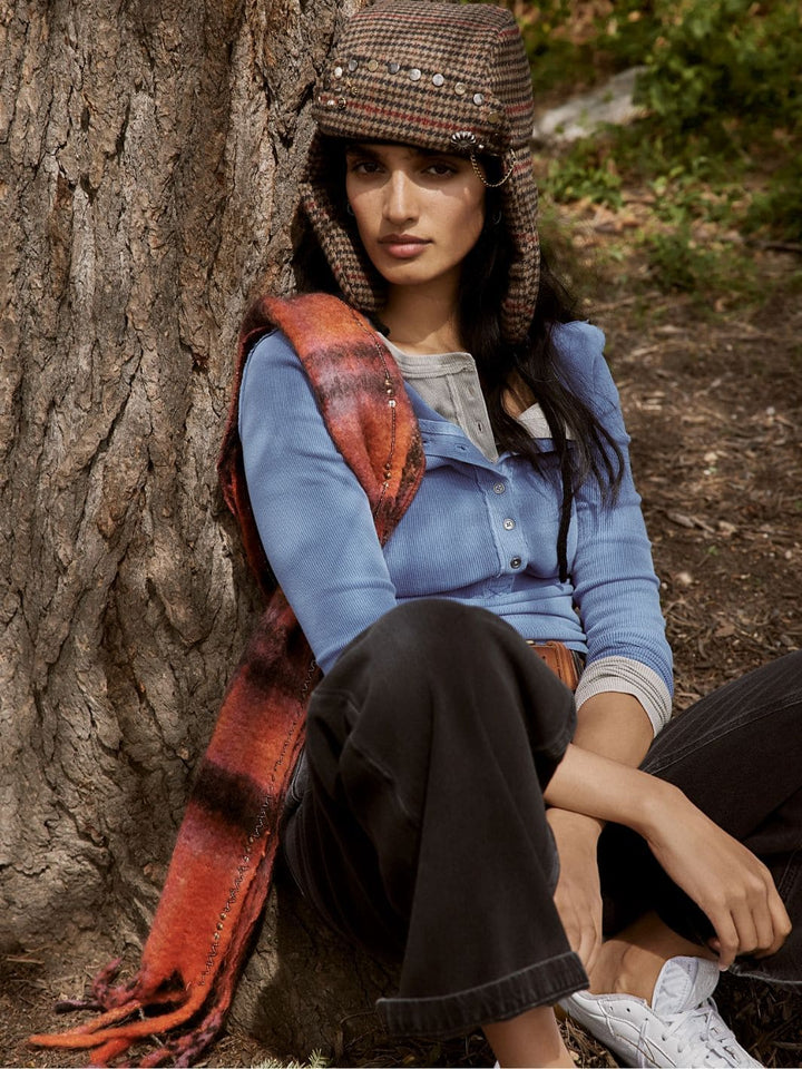 Free People Highland Plaid Skinny Scarf in Pink Combo | Twentyseven Toronto