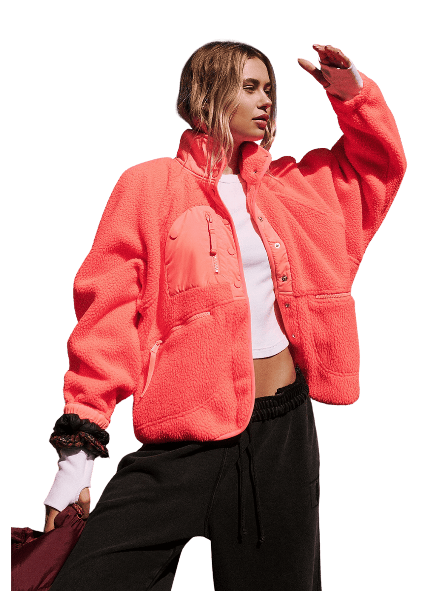 Free People Hit The Slopes Fleece Jacket in Neon Coral | Twentyseven Toronto