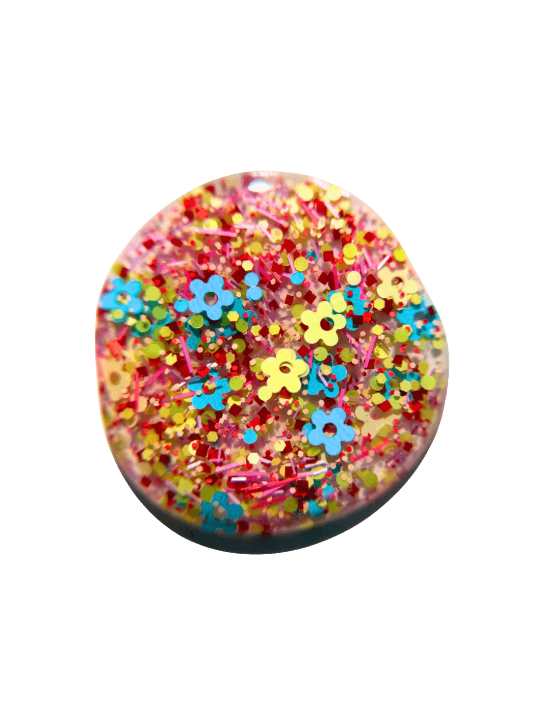 Product swatch of pastel, fun shaped glitter 'Hot Pants Nail Polish' by Death Valley Nails on a transparent background | Twentyseven Toronto