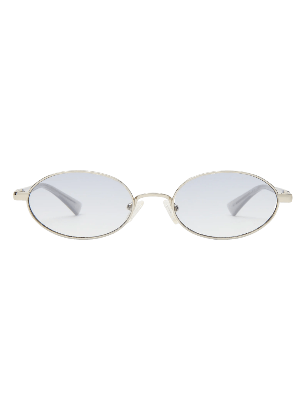 Product shot of the silver, oval Le Specs Icicle - Silver Smoke Grad sunglasses on a transparent background | Twentyseven Toronto