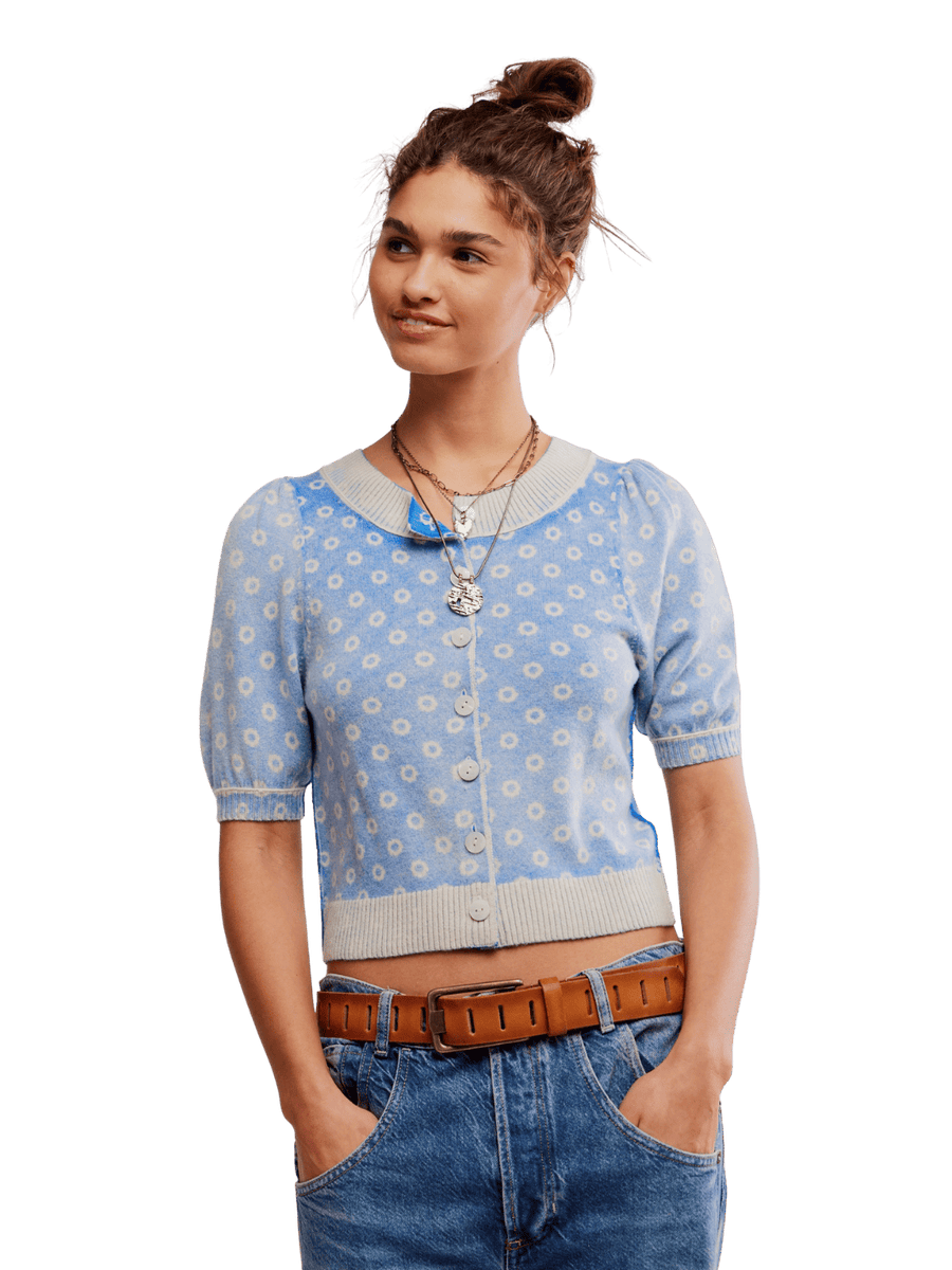 Free People Isla Patterned Cardi in Cobalt Combo | Twentyseven Toronto