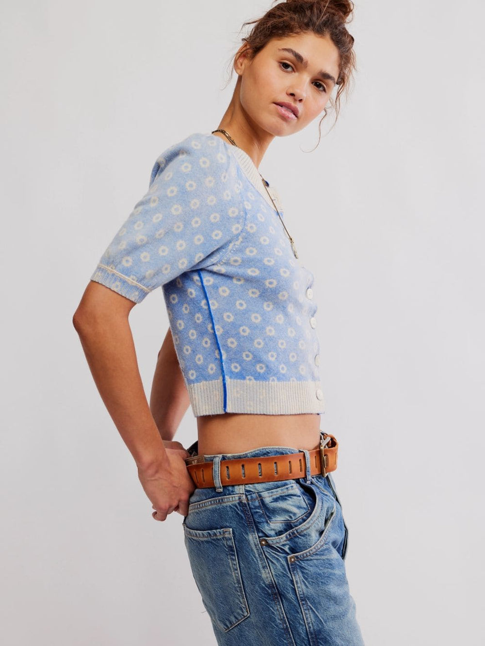 Free People Isla Patterned Cardi in Cobalt Combo | Twentyseven Toronto