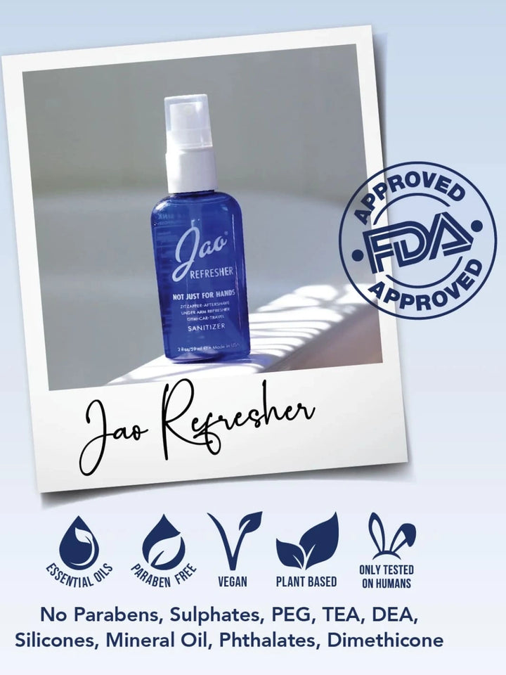 Jao Brand Jao Refresher bottle with FDA approval stamp on a light blue background 2 fl oz | Twentyseven Toronto