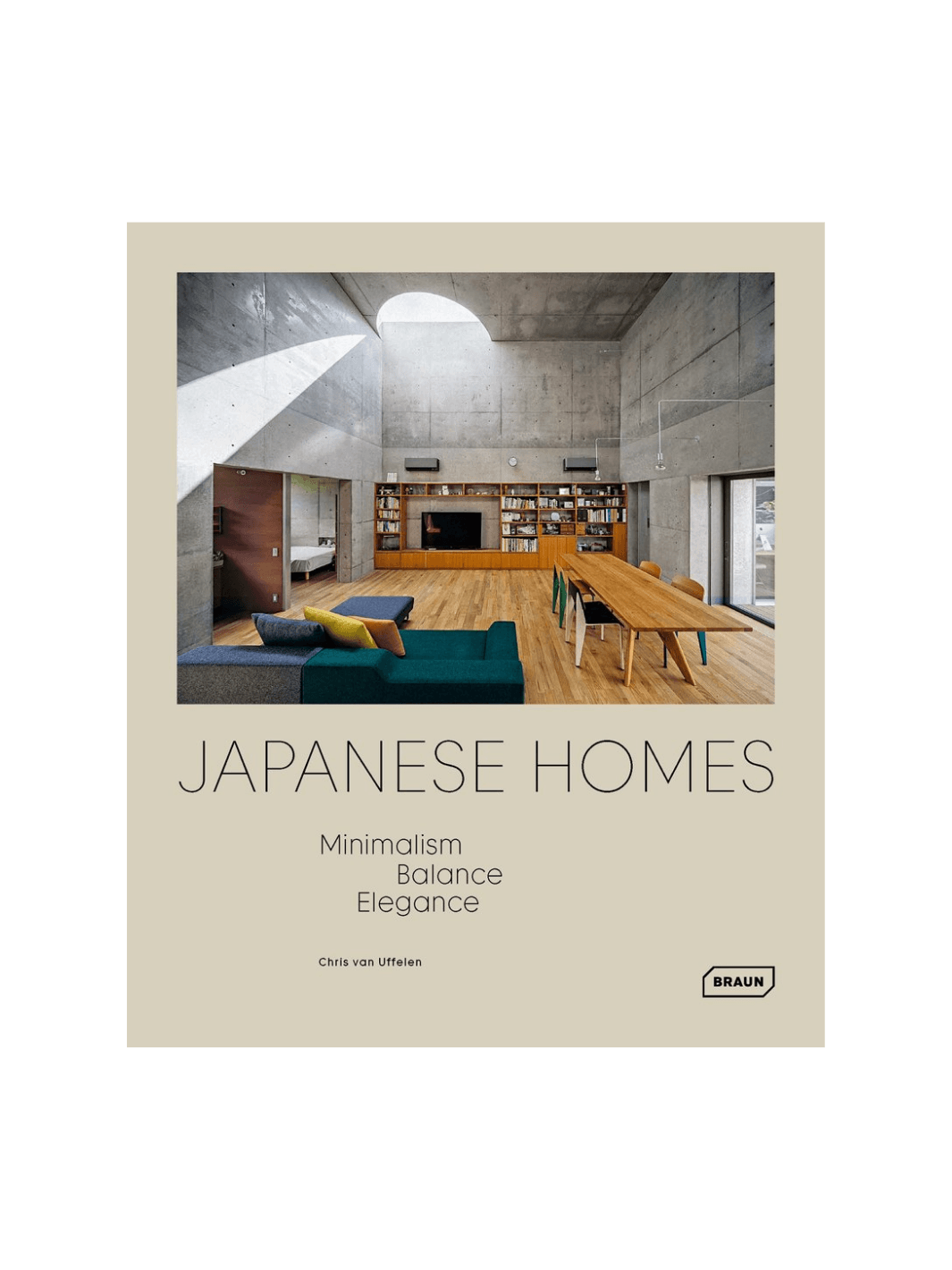 Book cover of 'Japanese Homes' by Chris von Uffelen with a minimalistic interior design on a beige background | Twentyseven Toronto
