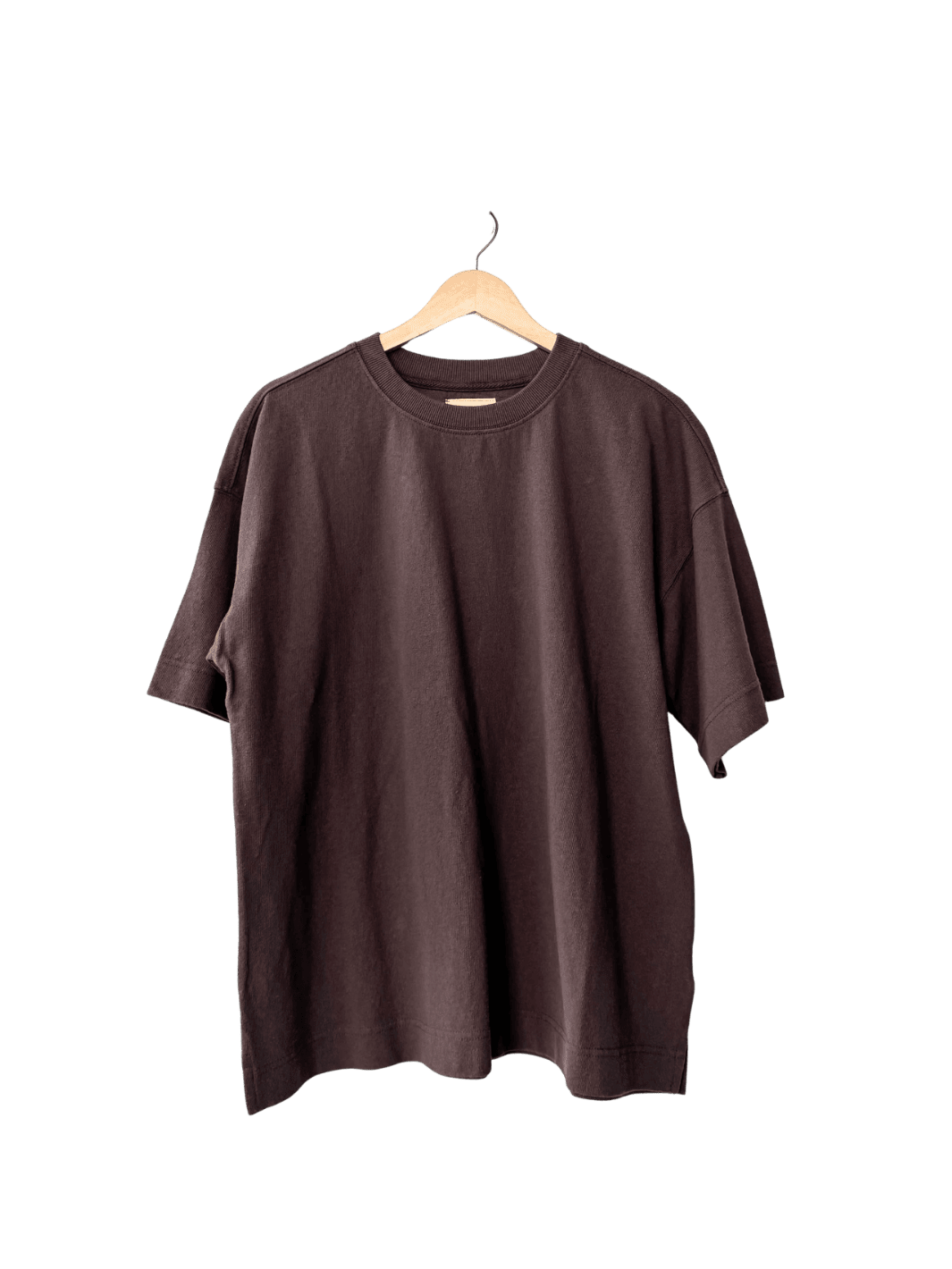 Dark brown 'Jayden Tee' t-shirt in 'Chocolate' from Le Bon Shoppe on a wooden hanger | Twentyseven Toronto
