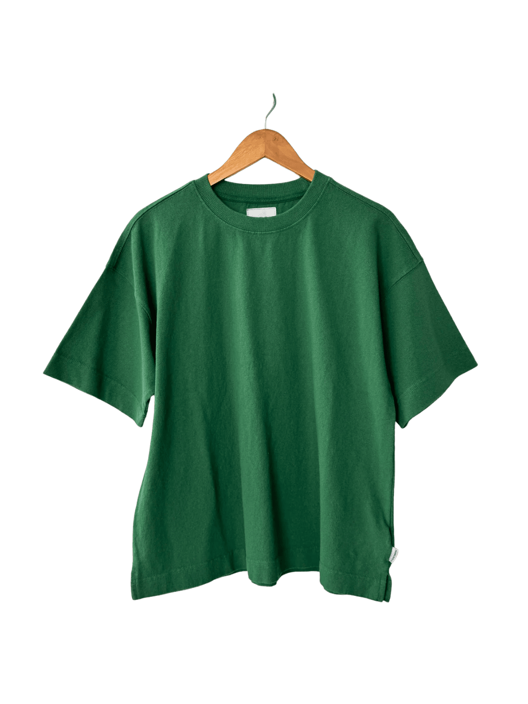 Green 'Jayden Tee' t-shirt in 'Moss Green' from Le Bon Shoppe on a wooden hanger | Twentyseven Toronto