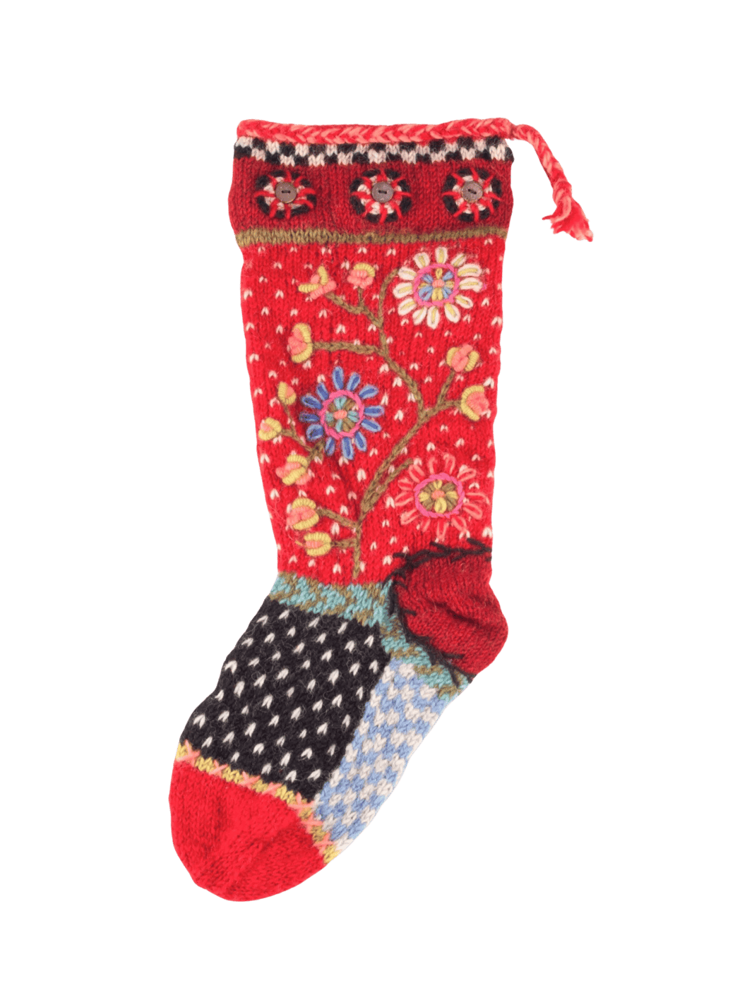 Lost Horizons Canada Flora Christmas Stocking – Embroidered Floral Knit | Twentyseven Toronto
