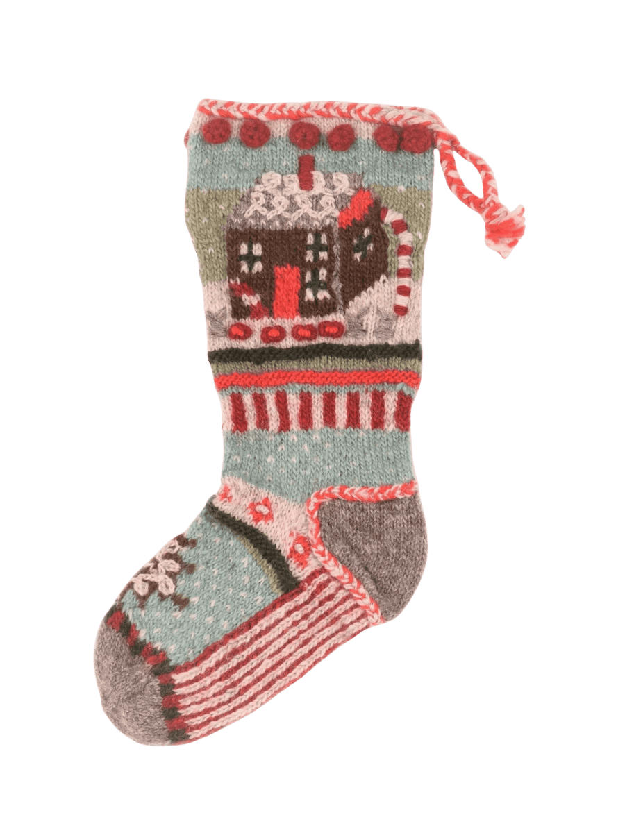 Lost Horizons Canada Gingerbread House Christmas Stocking – Knit Holiday Decor | Twentyseven Toronto