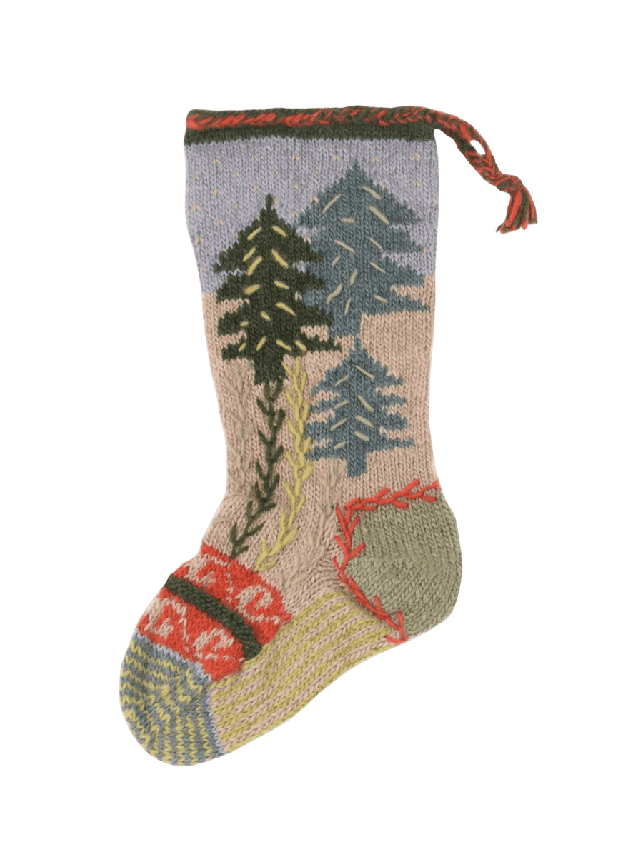 Lost Horizons Canada Pine Forest Christmas Stocking – Embroidered Tree Knit | Twentyseven Toronto