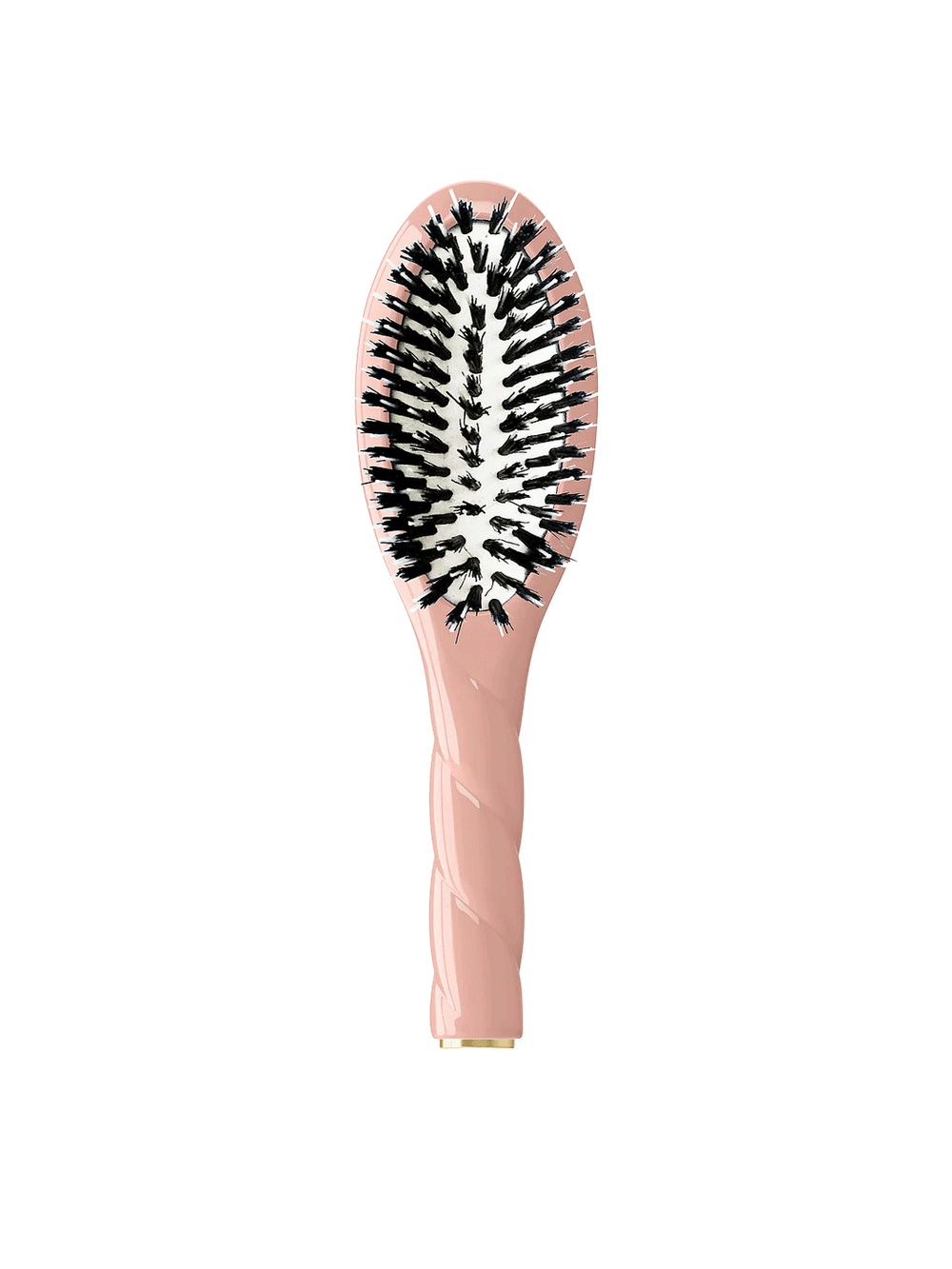 Front view of La Bonne Brosse N.02 Small The Essential Detangling & Conditioning Brush in Lilac Pink featuring a twisted ergonomic handle and natural boar bristles | Twentyseven Toronto