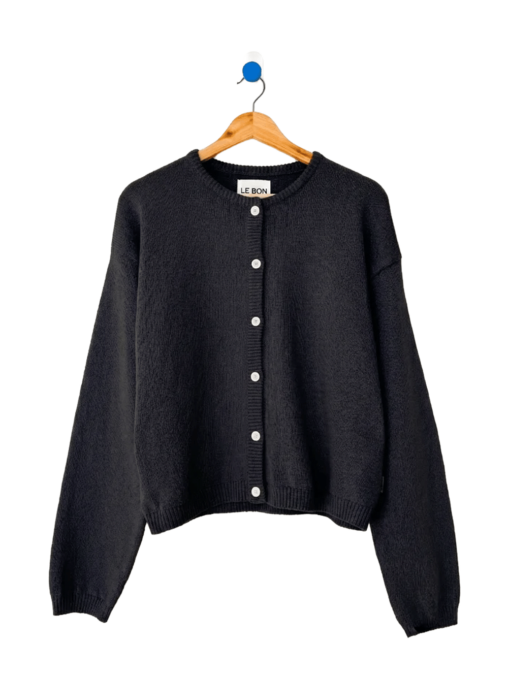 Le Bon Shoppe Laila Cardigan in Black on a wooden hanger | Twentyseven Toronto