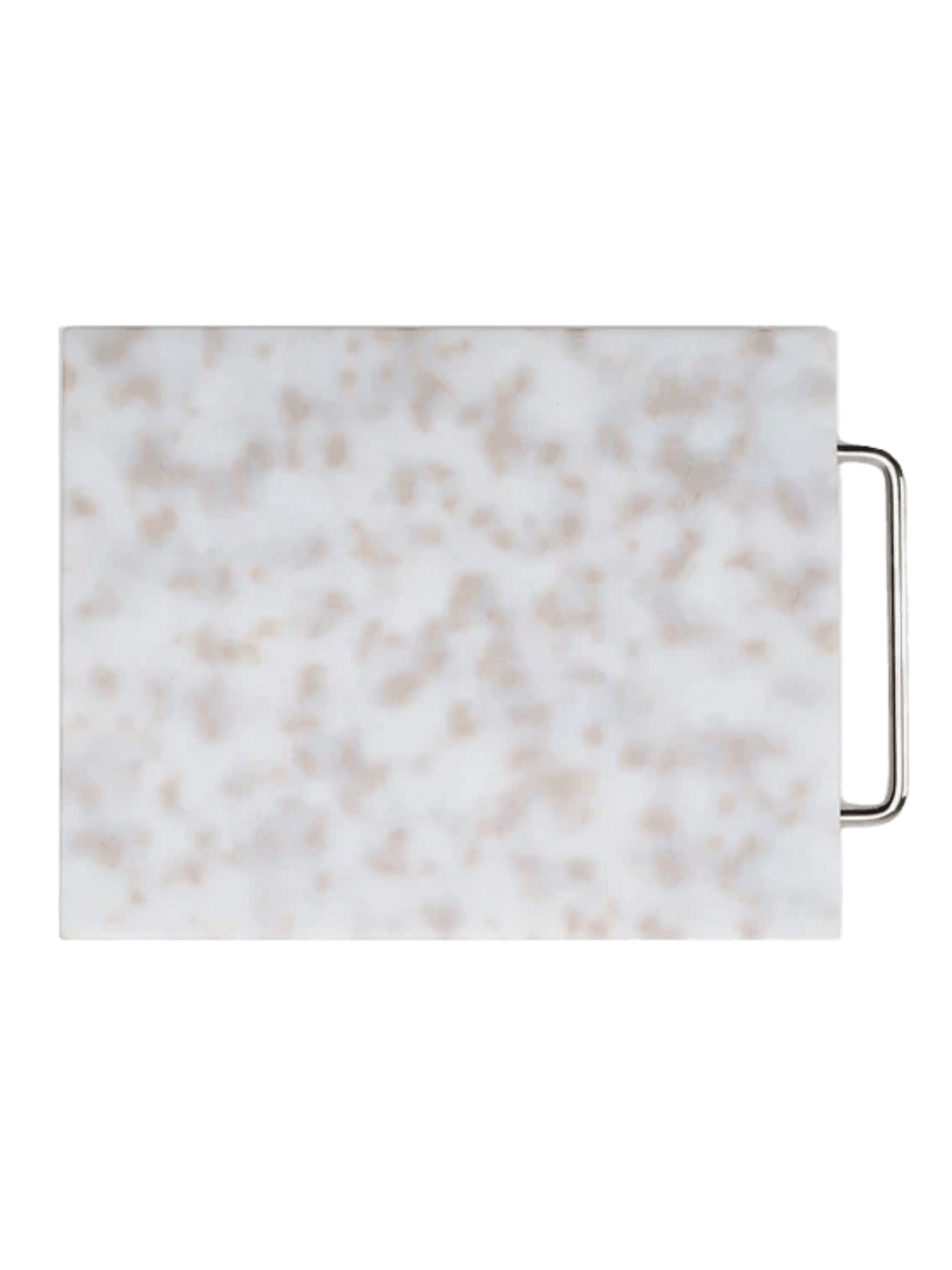 Fredericks and Mae Large Gray/White Cutting Board featuring a gray and white confetti-like pattern and a sleek metal handle | Twentyseven Toronto