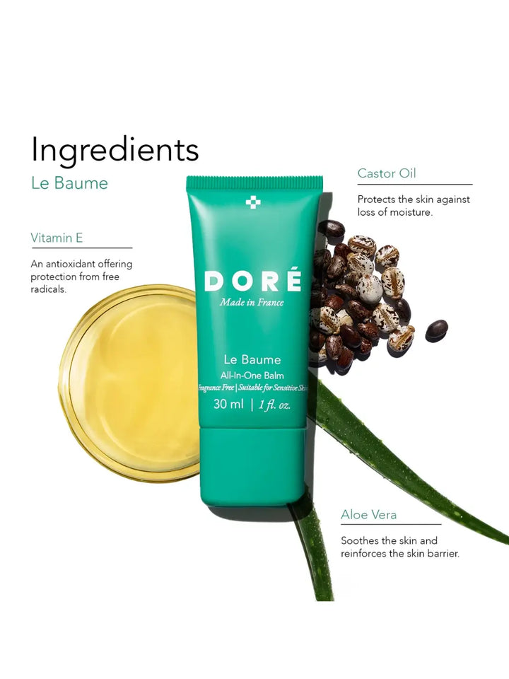 Doré Skincare product with ingredients and benefits listed on a white background | Twentyseven Toronto