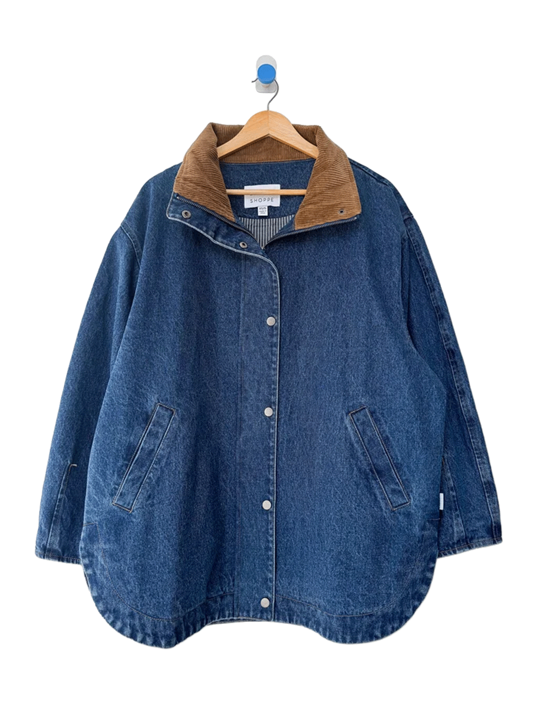 Le Bon Shoppe Blair Jacket with an oversized silhouette, brown corduroy collar, snap front, and side pockets | Twentyseven Toronto