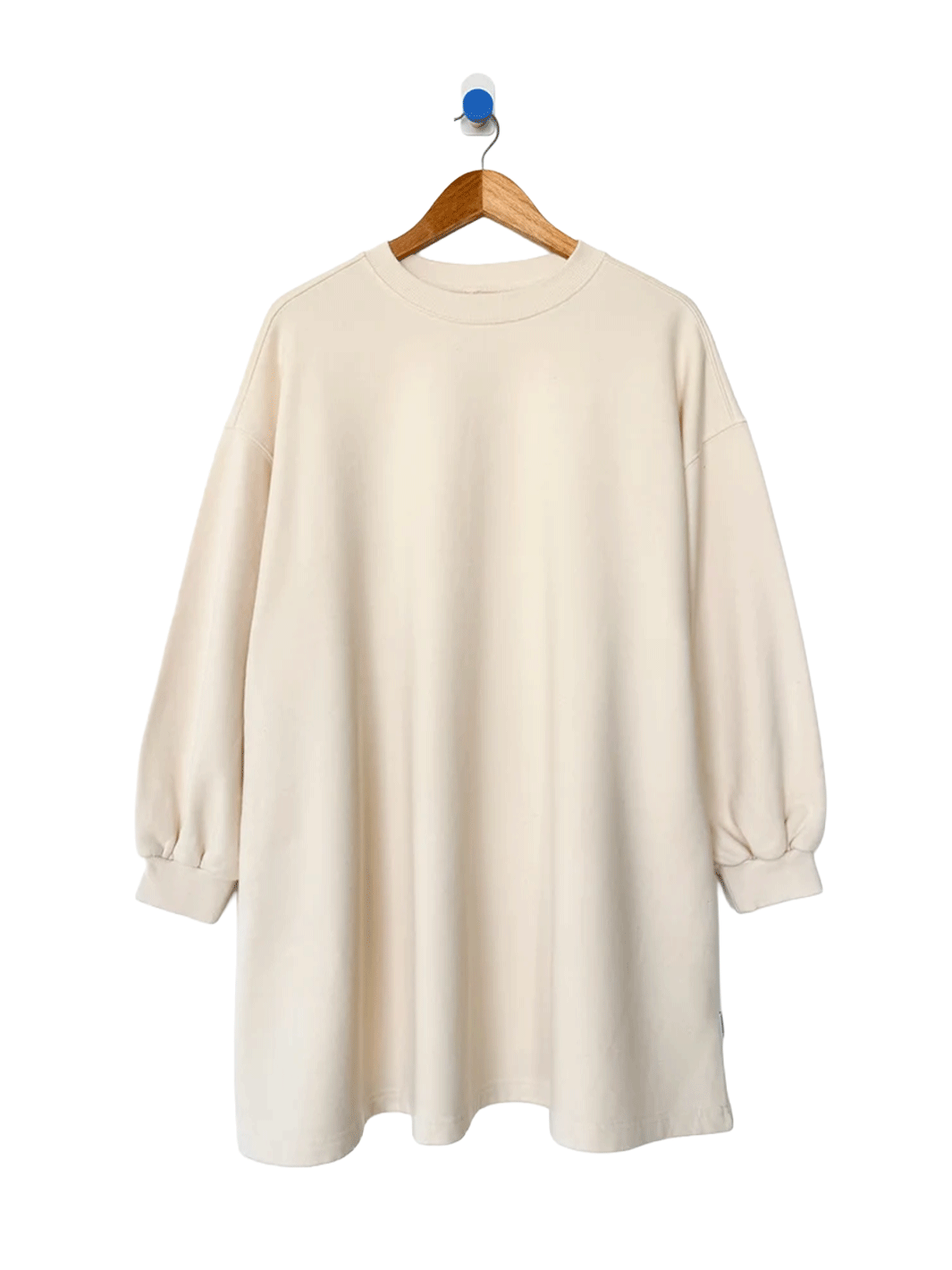 Le Bon Shoppe French Terry Swing Dress in Naturel on wooden hanger, front view | Twentyseven Toronto