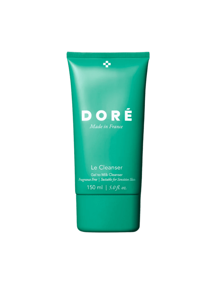 Green 150ml tube of Doré Skincare 'Le Cleanser' on a transparent background | Twentyseven Toronto