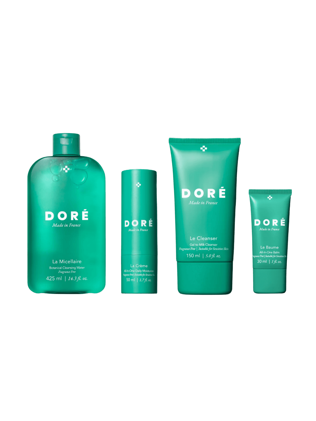 Set of 4 Doré Skincare products on a transparent background | Twentyseven Toronto