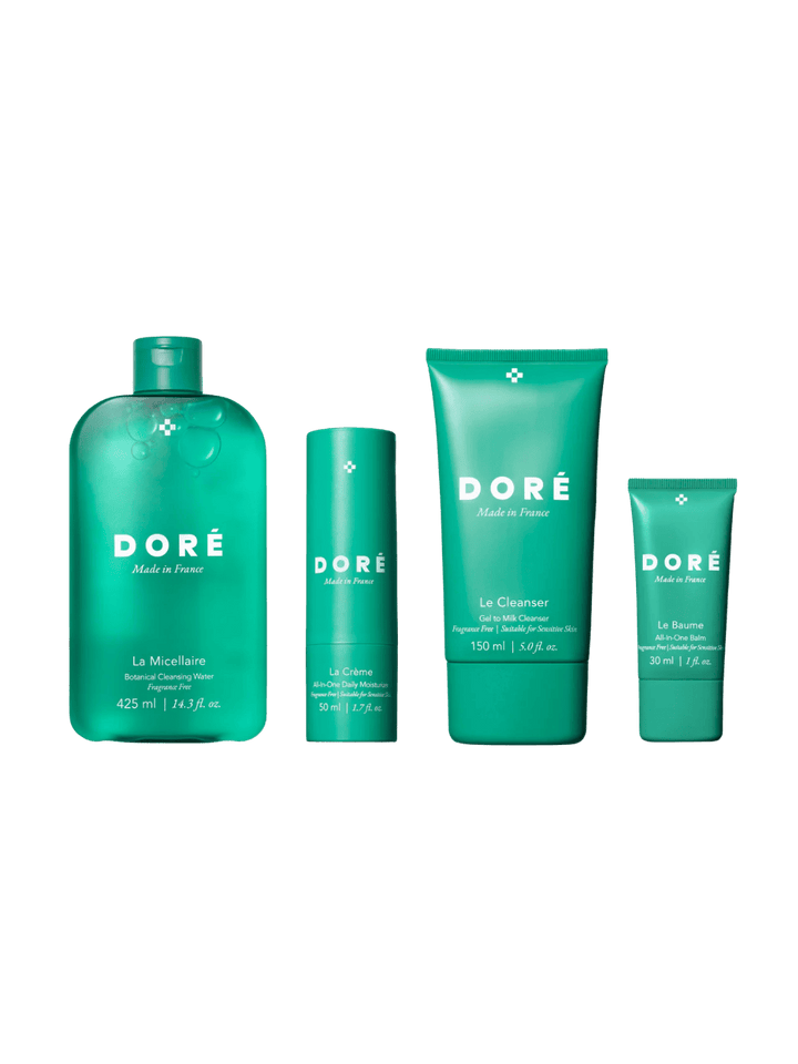 Set of 4 Doré Skincare products on a transparent background | Twentyseven Toronto