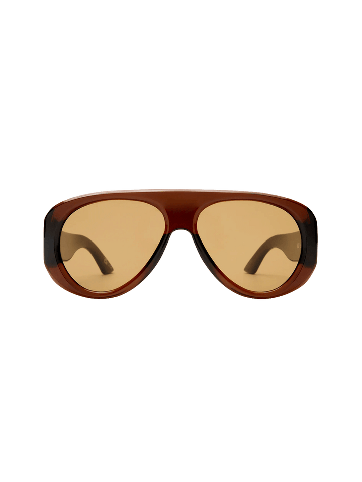 Front view of Le Specs Dream Boat sunglasses in Cocoa with light brown lenses | Twentyseven Toronto