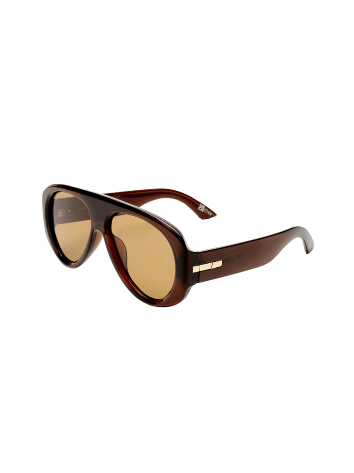 Le Specs Dream Boat sunglasses in Cocoa with light brown lenses and wide temples | Twentyseven Toronto