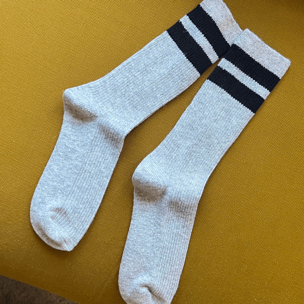 Twentyseven Toronto - Le Bon Shoppe Socks Grandpa Varsity Socks - Light Grey Navy Stripe