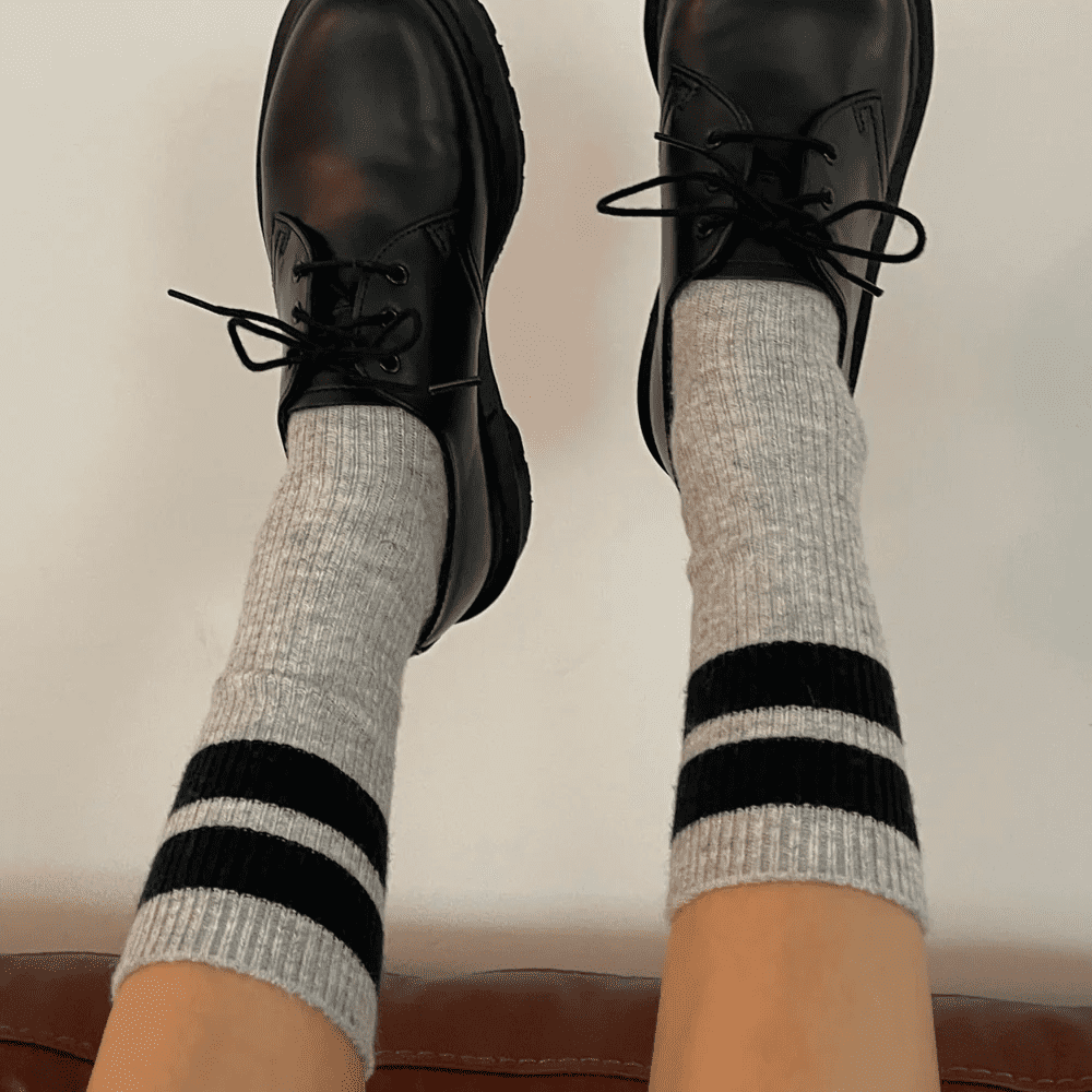 Twentyseven Toronto - Le Bon Shoppe Socks Grandpa Varsity Socks - Light Grey Navy Stripe
