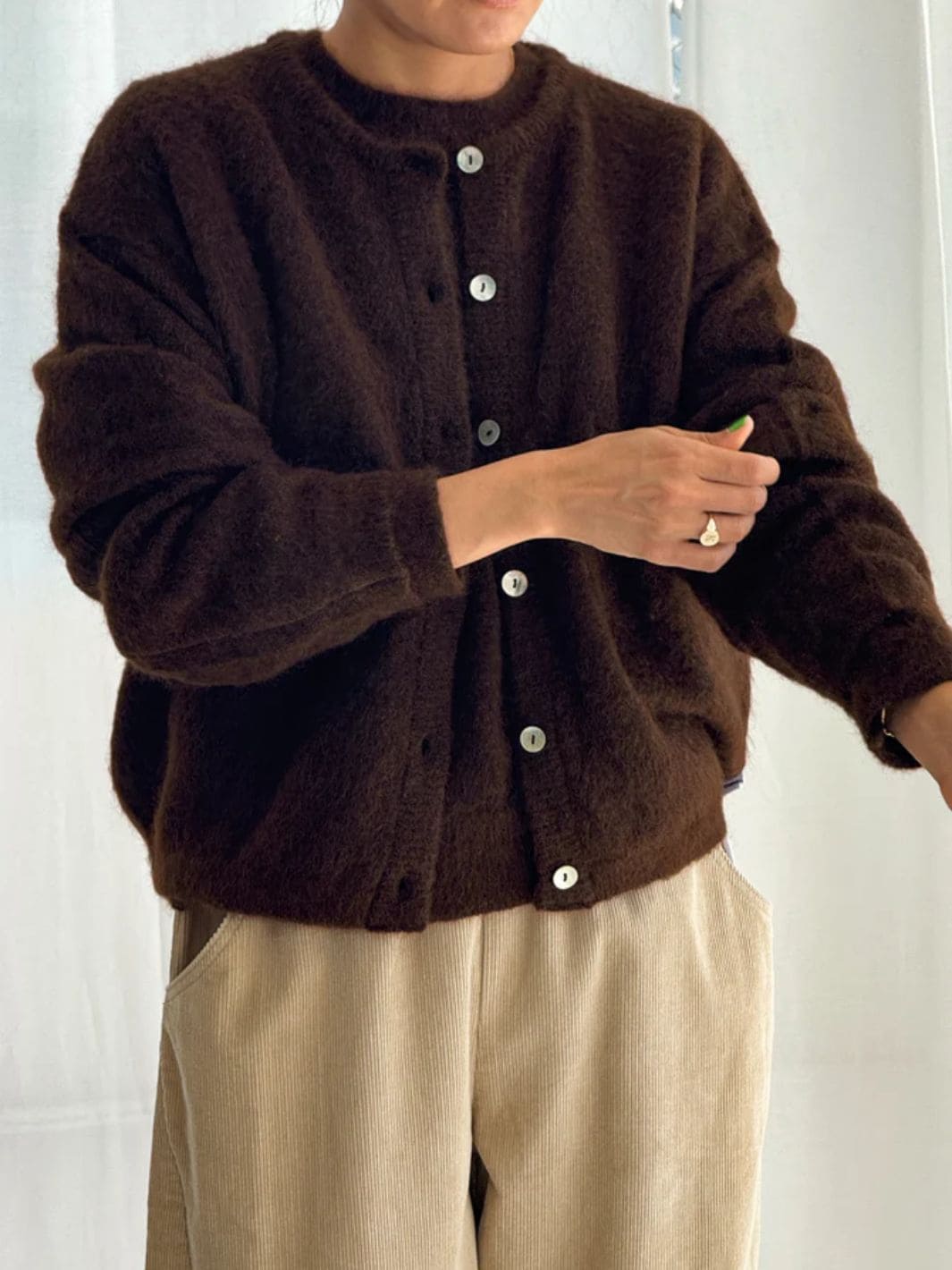 トップス BIBIY. MOHAIR CARDIGAN Le Bon Shoppe Leila Mohair Cardigan in Cocoa Bean | Twentyseven