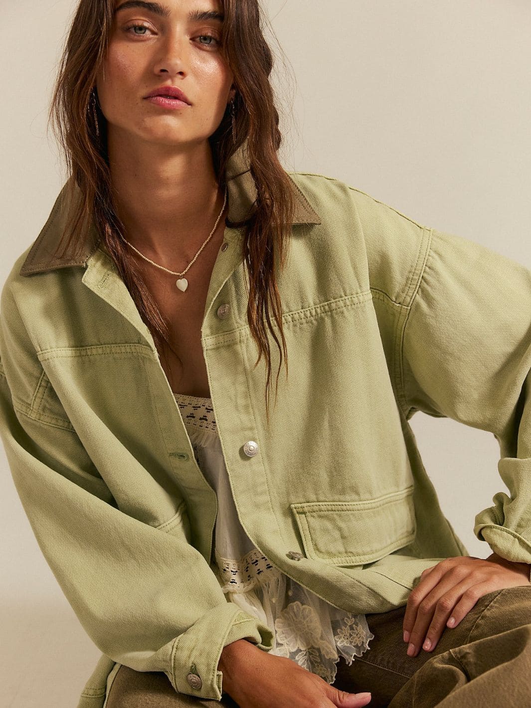 Free People We the Free Lemon Denim Jacket in Washed Sage | Twentyseven Toronto