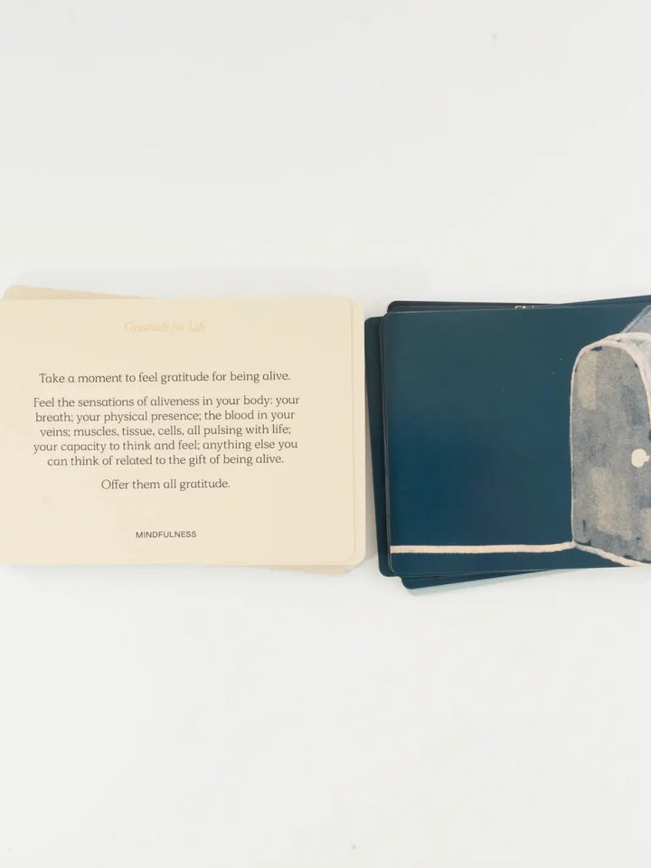 A card titled "Gratitude for Life" from the mindfulness section of the Letting Your Shadow In Deck from People I've Loved is displayed on a clean white surface | Twentyseven Toronto