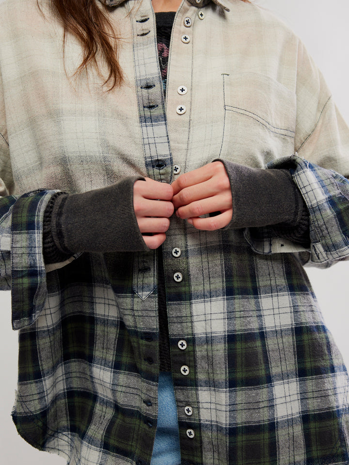Free People Lexi Plaid Shirt in Forest Green Combo featuring ombré plaid, button-front detailing and contrast cuffs | Twentyseven Toronto