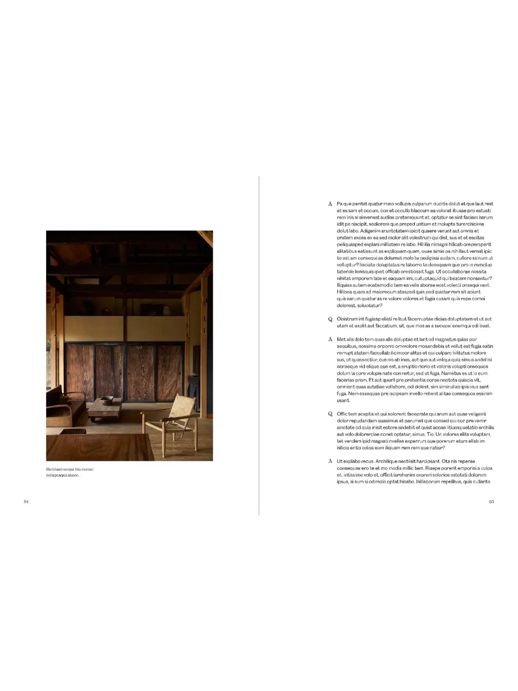 Serene interior photograph in Life Inside A Cottage by Nell Card and Rachel Vere showcases a wooden living space with sliding doors and a woven chair, accompanied by a page of descriptive text | Twentyseven Toronto