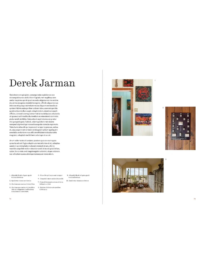 Profile on Derek Jarman in Life Inside A Cottage by Nell Card and Rachel Vere includes photographs of colorful abstract art on a wall and a light-filled sunroom looking out toward a coast | Twentyseven Toronto