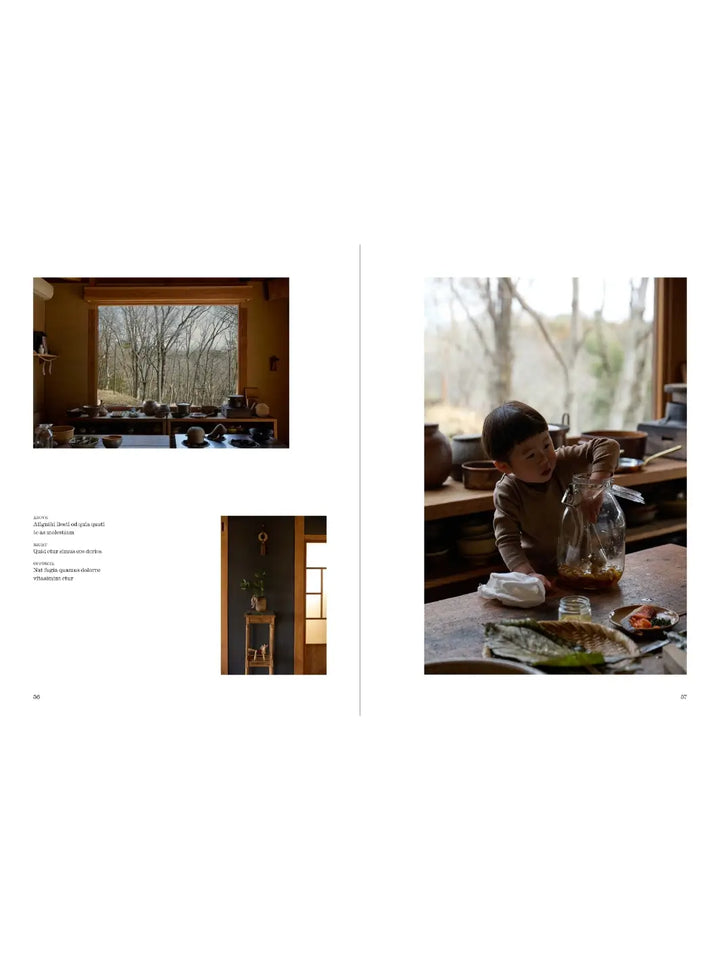 Life Inside A Cottage by Nell Card and Rachel Vere, a young child is pictured at a wooden table reach into a large glass jar, while smaller inset photos show a scenic window view and a decorated hallway | Twentyseven Toronto