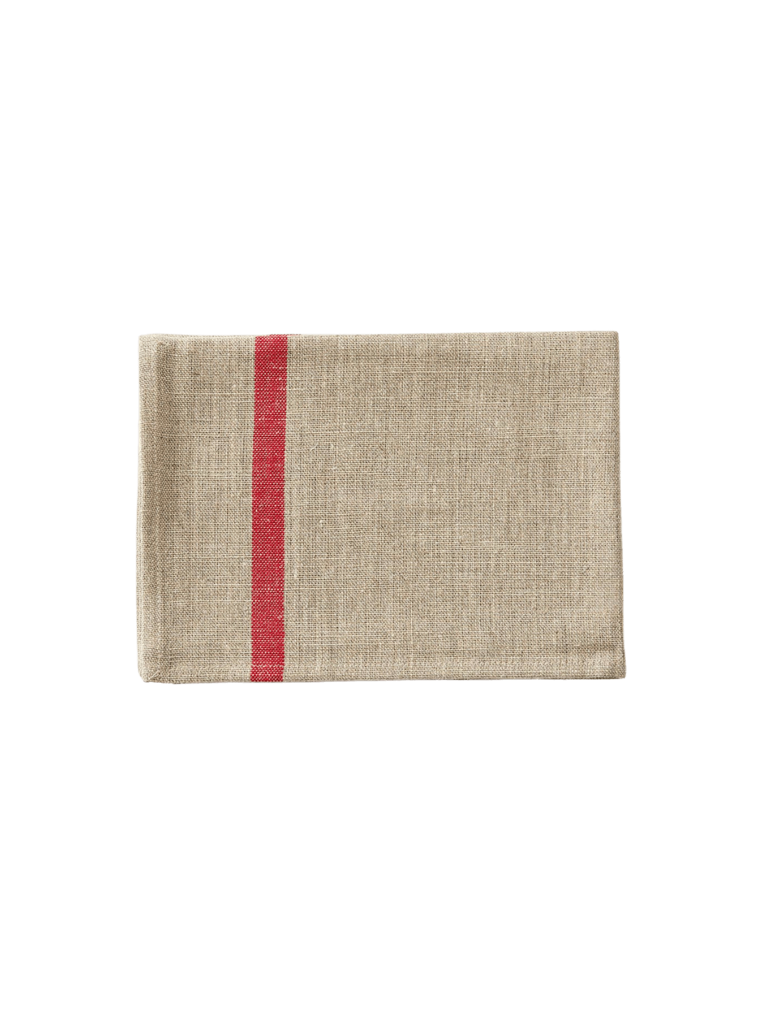The Lined Kitchen Cloth - Natural with Red Stripe from Fog Linen Work folded against a transparent background | Twentyseven Toronto