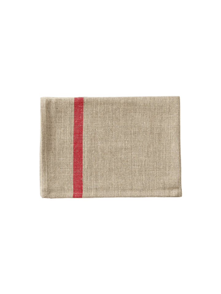 The Lined Kitchen Cloth - Natural with Red Stripe from Fog Linen Work folded against a transparent background | Twentyseven Toronto