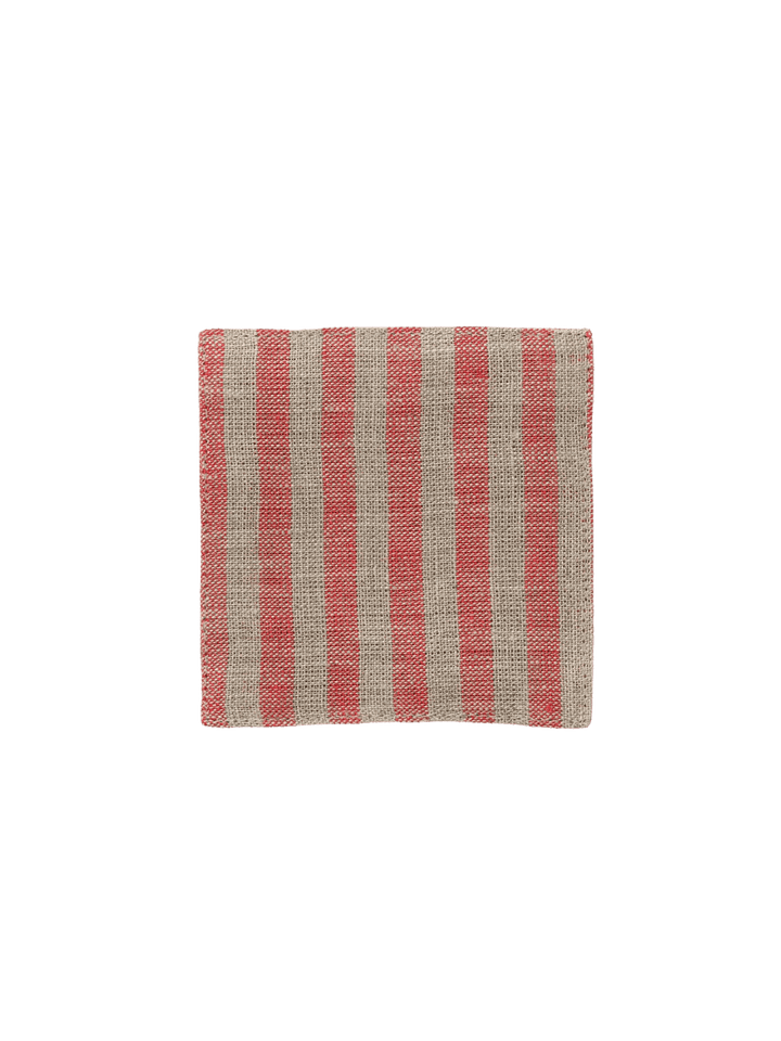 A square Fog Linen Work Linen Coaster - Keily with a red and brown checkered linen weave against a transparent background | Twentyseven Toronto