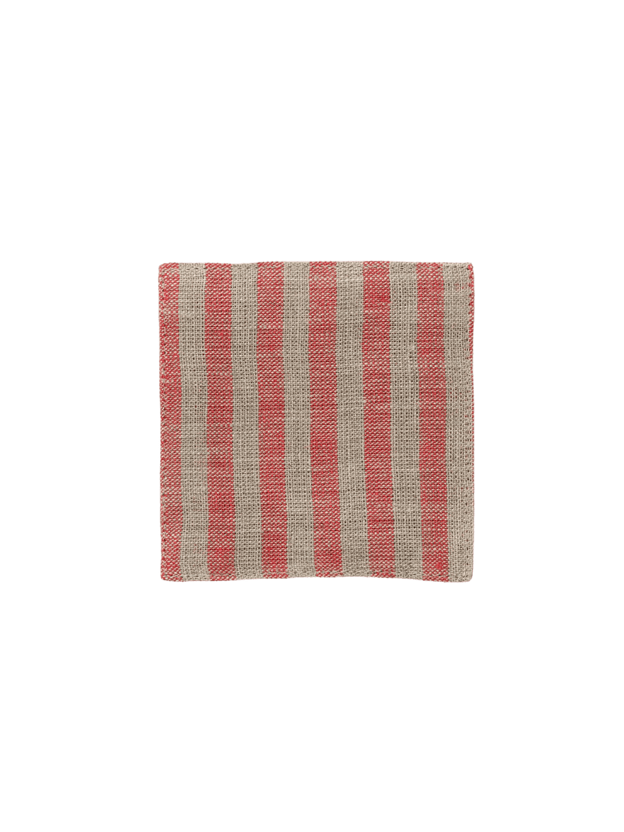 A square Fog Linen Work Linen Coaster - Keily with a red and brown checkered linen weave against a transparent background | Twentyseven Toronto