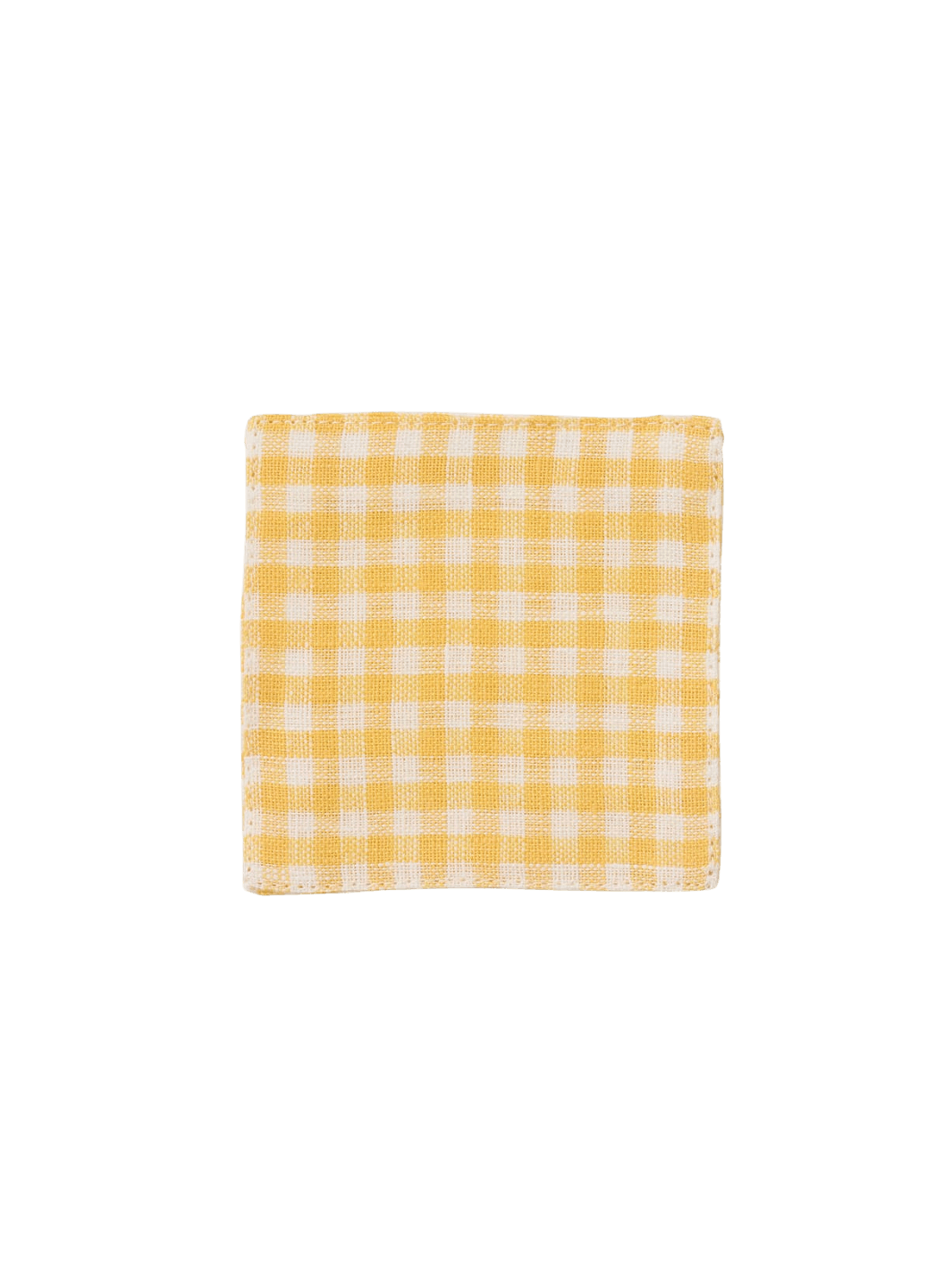 A square Fog Linen Work Linen Coaster - Keily with a yellow and white checkered linen weave against a transparent background | Twentyseven Toronto