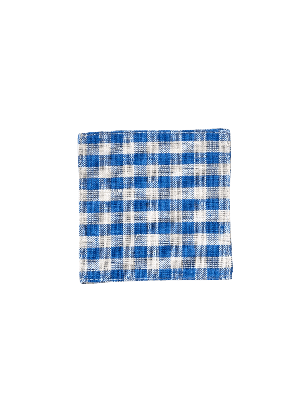 A square Fog Linen Work Linen Coaster - Keily with a blue and white checkered linen weave against a transparent background | Twentyseven Toronto