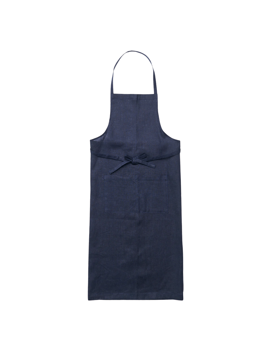 The Linen Full Apron in Navy from Fog Linen Work laid flat against a transparent background to show its classic silhouette and deep blue colour | Twentyseven Toronto
